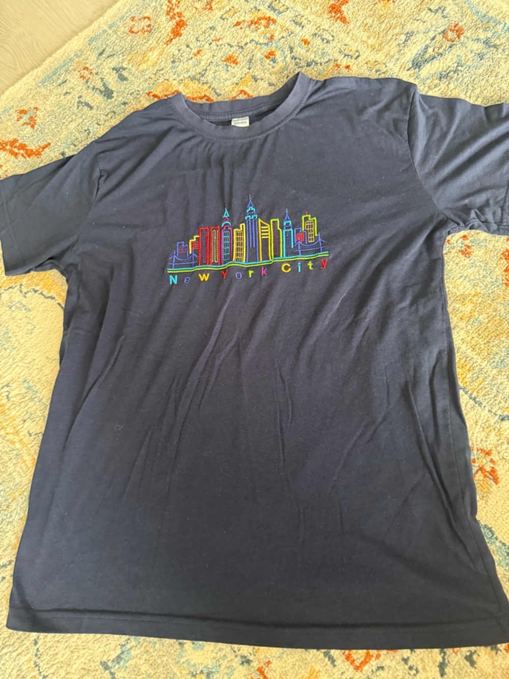 New York & Company Matrix Navy Blue Cotton XL Tee